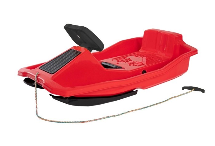 Sanie bob extra LARGE No. 1, Marmat, cu 2 schiuri, volan si frana, rosu