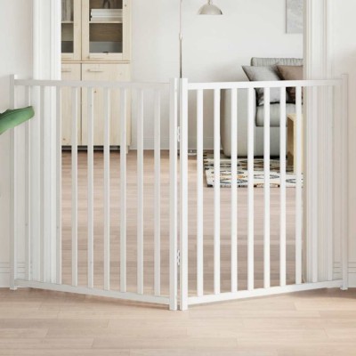 vidaXL Poartă pentru c&amp;acirc;ini pliabilă 2 panouri, alb, 160 cm, lemn brad 352282 foto