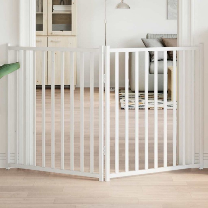 vidaXL Poartă pentru c&acirc;ini pliabilă 2 panouri, alb, 160 cm, lemn brad 352282