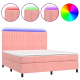 Cumpara ieftin Pat cu arcuri, saltea &amp; LED, roz, 180x200 cm, catifea