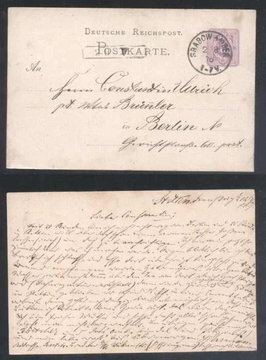Germany Reich 1876 Old postcard postal stationery Grabow to Berlin DB.050