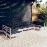Gossi set mobilier gradina cu perne, 7 piese, alb, lemn masiv de pin