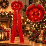 Fundita decorativa de Craciun cu iluminare LED,40x40 cm,alimentare pe baterii,design voluminos si panglici lungi,decoratiune festiva luminoasa pen