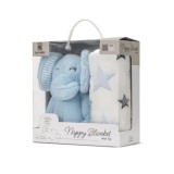 Paturica moale cu jucarie din plus, Lorelli Nappy, 90 x 75 cm, Elefant, Blue