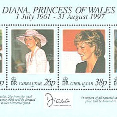 Gibraltar 1998 - Princess Diana of Wales, bloc neuzat