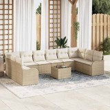 VidaXL Set de canapele pentru grădină 11 pcs Bej și alb Rattan poli