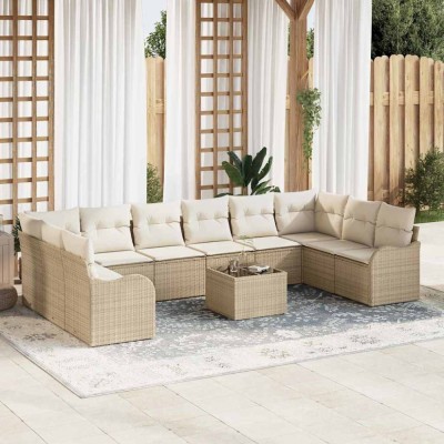 vidaXL Set de canapele pentru grădină cu pernă 11 pcs Bej Rattan poli 3345891 foto