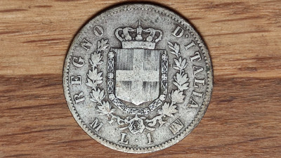 Italia - moneda de colectie argint - 1 lira 1863 MBN (Milan) -ag 835- frumoasa ! foto