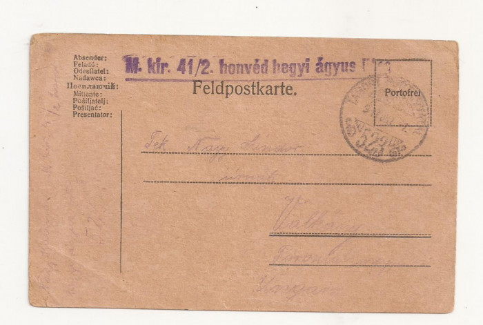 D5 Carte Postala Militara k.u.k. Imperiul Austro-Ungar ,Circulata 1917 Valkany