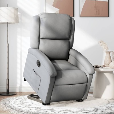 vidaXL Fotoliu electric rabatabil cu ridicare, gri deschis, textil 3204188 foto