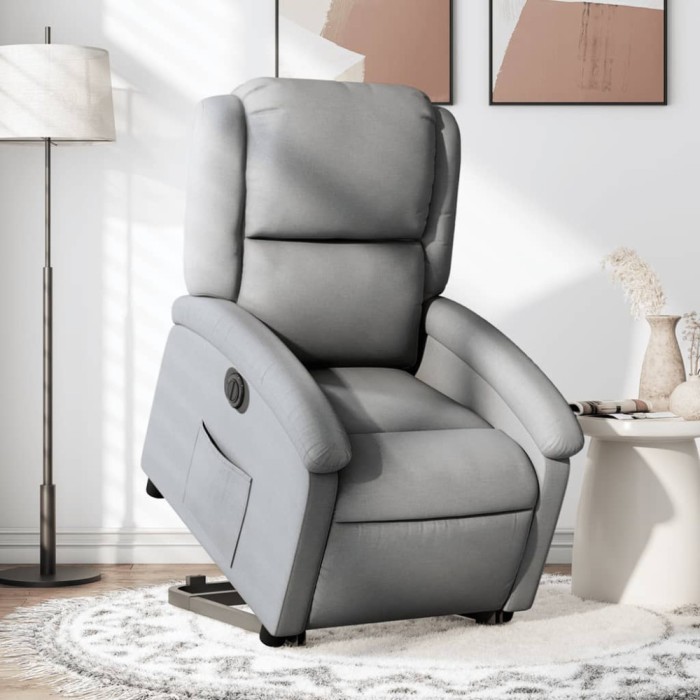 vidaXL Fotoliu electric rabatabil cu ridicare, gri deschis, textil 3204188
