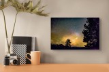 Tablou Canvas, "Stele strălucitoare peste pădure &icirc;ntunecată", Cer, Stele, Noapte, Natură, Pădure, Siluetă, Galaxie, Lumină, Strălucire, Mister, Infini