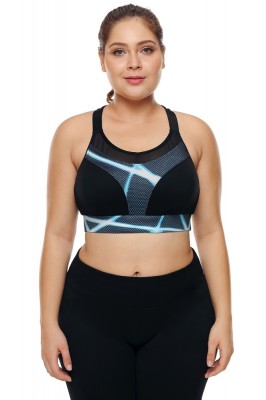 BRA220P-141 Bustiera neagra, sport, cu model grafic - plus size foto