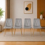 Set 4 scaune Artool Libra pentru bucatarie si living, catifea gri deschis