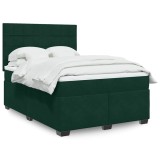 vidaXL Pat box spring cu saltea, verde &icirc;nchis, 140x200 cm, catifea 3293233