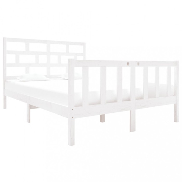 Cadru de pat dublu, alb, 135x190 cm, lemn masiv de pin