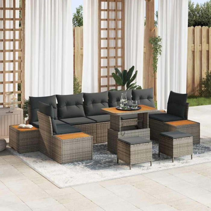 vidaXL Set de canapele pentru grădină 10 pcs Gri deschis și gri &icirc;nchis 3364853