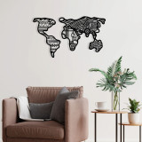 Decoratiune de perete, World Map 8, Metal, 100 x 57 cm, Negru, Enzo