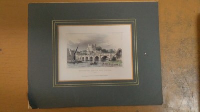 Gravură cu paspartu - &amp;rdquo;Rocester Castle and Bridge&amp;rdquo; foto