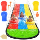 Tobogan de apă cu 3 piste și f&acirc;nt&acirc;nă Kruzzel, include 3 plăci gonflabile, 480x210 cm