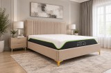 Cumpara ieftin Pat Elegance 160x200 cm Tapitat Catifea Bej cu Somiera Lamelara Metalica Aurie