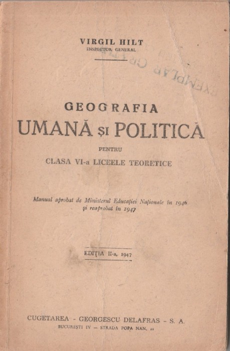 Virgil Hilt - Geografia umana si politica - Manual pentru clasa a VI-a