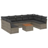 Set mobilier de gradina cu perne, 10 piese, gri, poliratan