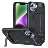 Cumpara ieftin Husa iPhone 14 Antisoc Negru Hybrid Armor Kickstand, Techsuit