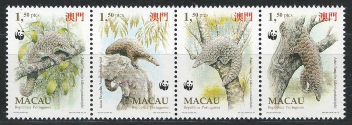 Macau 1995 Mi 795/98 strip MNH - WWF: pangolinul chinezesc cu urechi
