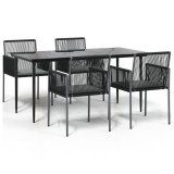 Set mobilier gradina cu perne, 5 piese, negru, poliratan &amp; otel