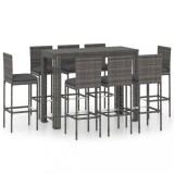 VidaXL Set mobilier bar exterior cu perne antracit, 9 piese, poliratan