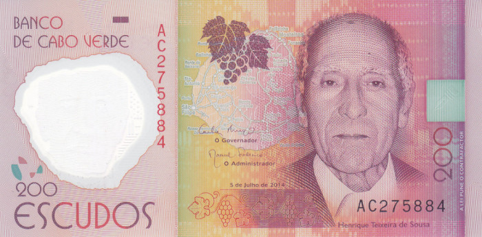 Bancnota Capul Verde 200 Escudos 2014 - P71 UNC ( polimer )