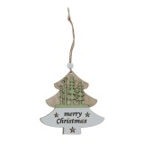Decoratiune Craciun, tip bradut, din lemn, bej + alb + verde, 10.5 cm, SYMZPB-442118