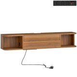 HOMCOM Suport TV suspendat p&acirc;nă la 50" cu prize de curent, USB și tip C, sertar și rafturi, 120x24x22.4 cm, Nuc | Aosom Romania