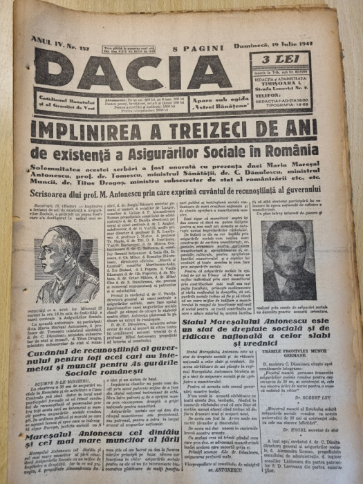 Dacia 19 iulie 1942-30 ani de existenta a sigurarilor sociale,sitiri de pe front