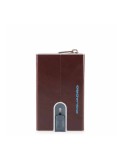 Piquadro, Blue Square, Suport de carduri din piele, Sistem de alunecare pătrat cu buzunar pentru monede cu fermoar, PP5359B2R-MO