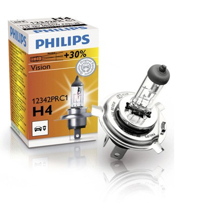 Bec auto cu halogen pentru far Philips Vision +30% H4 12V 60/55W P43t-38 , 1 buc. Kft Auto foto