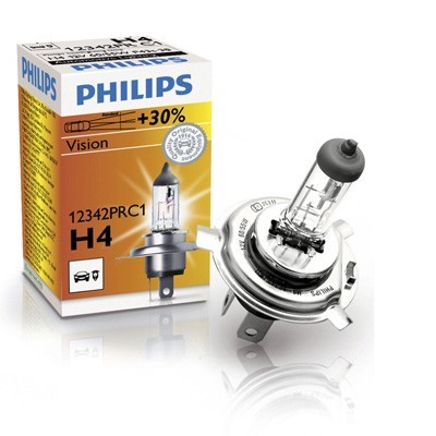 Bec auto cu halogen pentru far Philips Vision +30% H4 12V 60/55W P43t-38 , 1 buc. foto