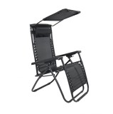 Scaun camping, pliant Relax, structura metalica, cu protectie solara, negru, 173 x 109 cm