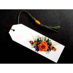 Semn carte flori, verde, portocaliu si mov, semn carte lemn 35140