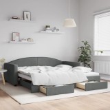 vidaXL Pat de zi cu extensie și sertare, gri &icirc;nchis, 100x200 cm textil