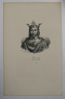 F.S. DELPECH ( 1778 - 1825 ) - LOUIS VII DIT LE JEUNE , LITOGRAFIE MONOCROMA , CCA. 1820 foto