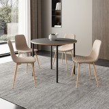 Set masa dining rotunda cu 4 scaune tapitate gri-bej Lindesberg