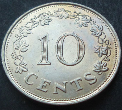 Moneda 10 CENTI - MALTA, anul 1972 *cod 1755 D = UNC - peste 11 GRAME! foto