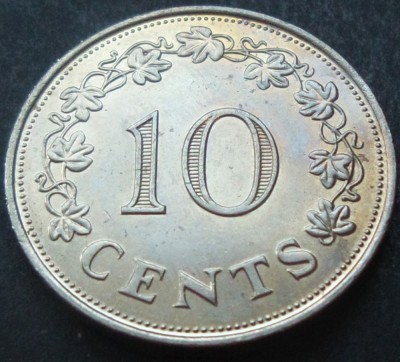 Moneda 10 CENTI - MALTA, anul 1972 *cod 1755 D = UNC - peste 11 GRAME! foto