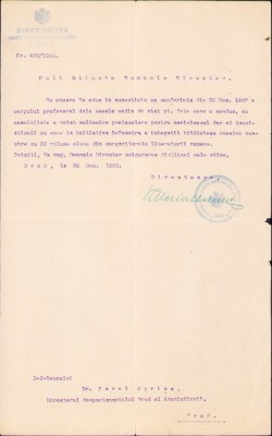HST A1170 Mulțumiri protocolare 1922 Școala fete către prof Pavel Oprișa Brad foto
