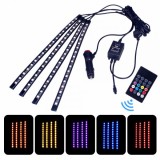 Set 4 Benzi LED RGB Auto cu Telecomanda, 8 Culori, Efecte Luminoase, Interior, SMD, 12V, Adeziv, 22.5cm