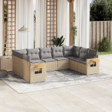 vidaXL Set canapele de grădină, 9 piese, cu perne, bej, poliratan 3259518