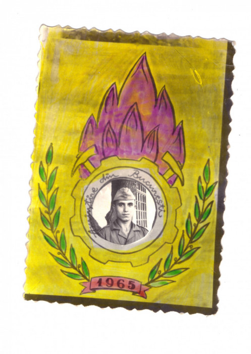 Foto mica militar pompieri Amintire din Bucuresti, 1965, stare buna