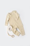 Cumpara ieftin Salopeta cu fermoar cu maneca lunga si pantaloni lungi - 100%bumbac organic - Crem, BabyCosy (Marime: 12-18 Luni)
